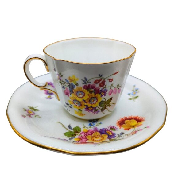 VTG Royal Crown Derby "Derby Posies" Bone China Floral Tea Cup and Saucer 1940 - Picture 2 of 6